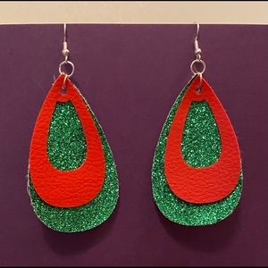 Handmade Faux Leather Red and Green Earrings